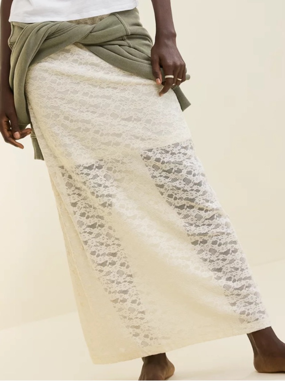 Aerie BNWT Vintage Lace Off White Midi Skirt Size XXL.